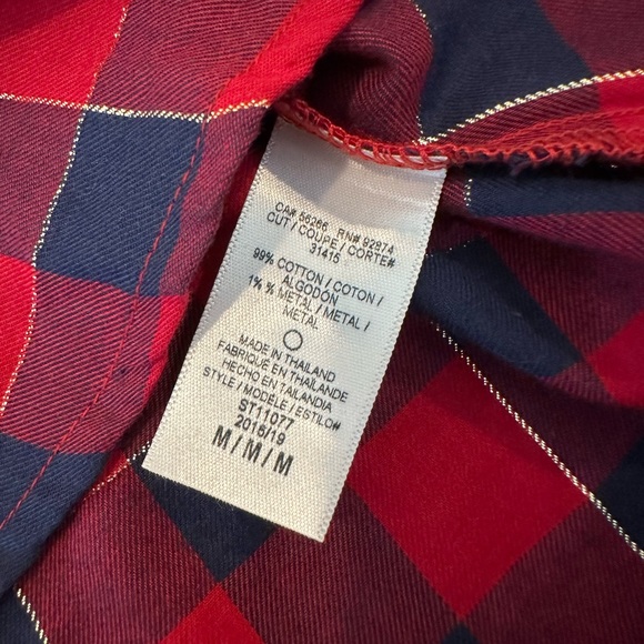 Splendid Women’s Red/Blue Long Sleeve Plaid w/Split Tail & Gold Triming - Size M - Picture 9 of 11